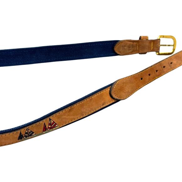 Zep-Pro Sailboat Embroidered Nubuck Tan Made in USA Leather Belt 36 - Picture 4 of 6